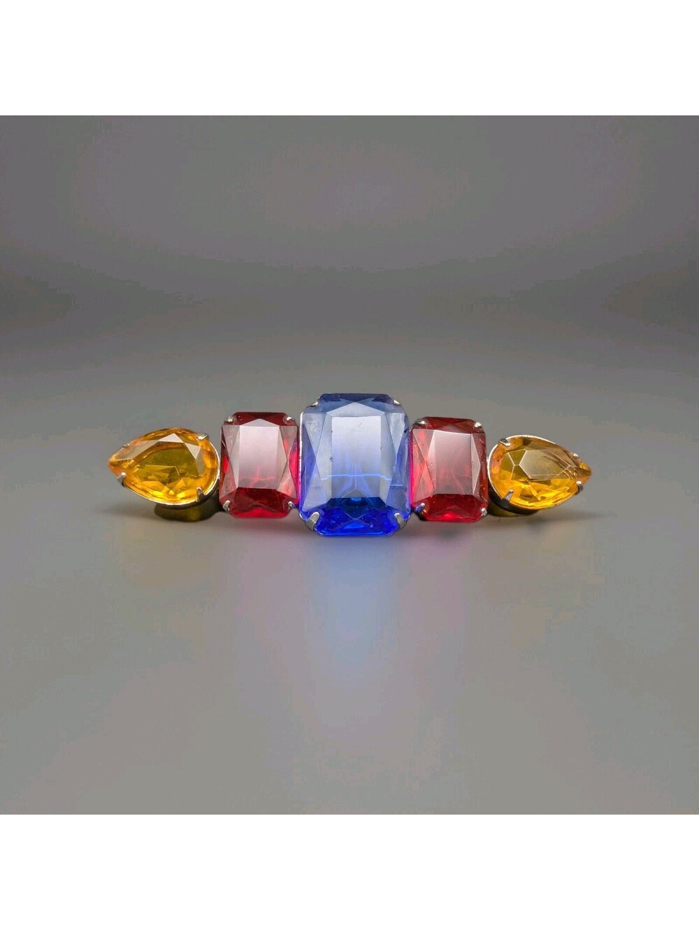 Vintage Art Deco Multi Color Blue Red Orange Graduated Glass Brooch/Pin